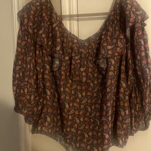 Like New Doen Size XXL Cielito Ruffle Top in Teal Canterbury Paisley Print